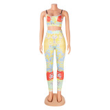 Print Sling Top And Pants Two Piece Sets(Without Belt) GOSD-OS6180