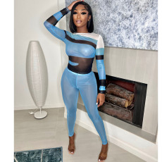 Mesh Sheer Long Sleeve Two Piece Pants Set GOSD-OS6512