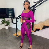 Fashion Sexy Splice Tie Long Sleeve Pants Two Piece Set GOSD-OS6373