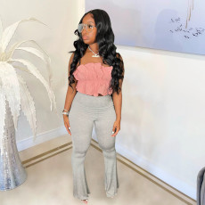 Solid High Waist Skinny Flared Pants SH-390397