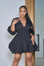 Sexy V Neck High Waist Mini Dress OSM-3342
