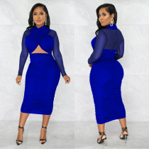 Sexy Mesh Patchwork Long Sleeve Midi Dress BY-5963