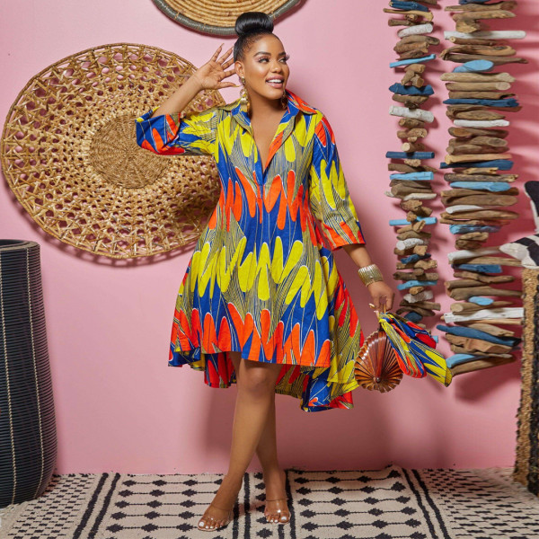 Casual 3/4 Sleeve Print Dress NY-10221