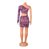 Sexy Mesh Print Single Sleeve Hollow Mini Dress GOSD-OS6097