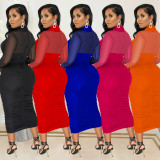 Sexy Mesh Patchwork Long Sleeve Midi Dress BY-5963