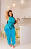 Plus Size Sleeveless Tassel Pants 2 Piece Sets ZDF-31230