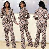 Long Sleeve Plaid Print Jumpsuit GOSD-OS6405
