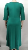 Plus Size V Neck 3/4 Sleeve Irregular Midi Dress XMY-9382