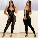 Fashion Sexy Skinny Velvet Splice Jumpsuit GOSD-XM1288