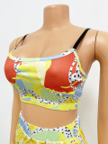 Print Sling Top And Pants Two Piece Sets(Without Belt) GOSD-OS6180
