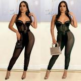 Fashion Sexy Skinny Velvet Splice Jumpsuit GOSD-XM1288