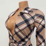Long Sleeve Plaid Print Jumpsuit GOSD-OS6405