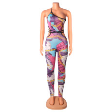 Sexy Nightclub Print Backless Irregular Jumpsuit GOSD-OS6002
