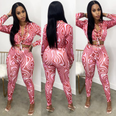 Print Long Sleeve Shirts And Pants Two Piece Sets GOSD-OS6252