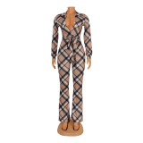 Long Sleeve Plaid Print Jumpsuit GOSD-OS6405