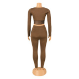 Fashion Sexy Splice Tie Long Sleeve Pants Two Piece Set GOSD-OS6373