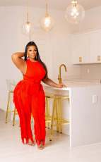 Plus Size Sleeveless Tassel Pants 2 Piece Sets ZDF-31230