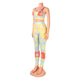 Print Sling Top And Pants Two Piece Sets(Without Belt) GOSD-OS6180