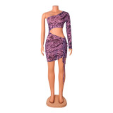 Sexy Mesh Print Single Sleeve Hollow Mini Dress GOSD-OS6097