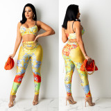 Print Sling Top And Pants Two Piece Sets(Without Belt) GOSD-OS6180