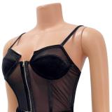 Fashion Sexy Skinny Velvet Splice Jumpsuit GOSD-XM1288