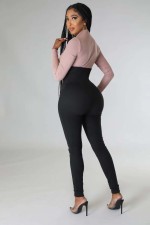 Casual Patchwork Zipper Skinny Jumpsuit FENF-252