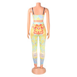 Print Sling Top And Pants Two Piece Sets(Without Belt) GOSD-OS6180