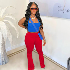 Solid High Waist Skinny Flared Pants SH-390397