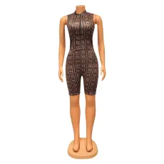 Fashion Skinny Print Sleeveless Playsuits GOSD-XM1184