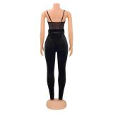 Fashion Sexy Skinny Velvet Splice Jumpsuit GOSD-XM1288