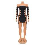 Sexy Hollow Tie Off Shoulder Mini Dress GOSD-OS6673