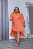Plus Size V Neck 3/4 Sleeve Irregular Midi Dress XMY-9382