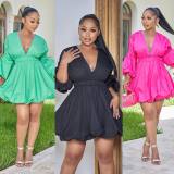 Sexy V Neck High Waist Mini Dress OSM-3342