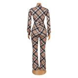 Long Sleeve Plaid Print Jumpsuit GOSD-OS6405