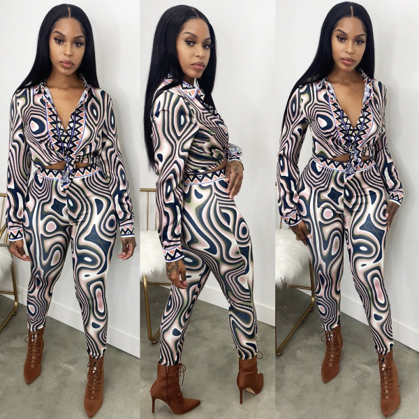 Print Long Sleeve Shirts And Pants Two Piece Sets GOSD-OS6252