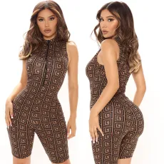 Fashion Skinny Print Sleeveless Playsuits GOSD-XM1184