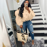 Plus Size Sexy Petal Long Sleeve Crop Top MUE-7502