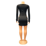 Sexy Hollow Solid Long Sleeve Mini Dress GOSD-OS6515