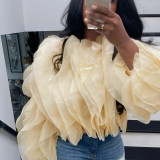Plus Size Sexy Petal Long Sleeve Crop Top MUE-7502