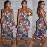 Sexy Print Sling Backless Dress GOSD-OS6166