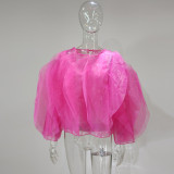 Plus Size Sexy Petal Long Sleeve Crop Top MUE-7502