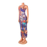 Sexy Print Sling Backless Dress GOSD-OS6166