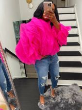 Plus Size Sexy Petal Long Sleeve Crop Top MUE-7502