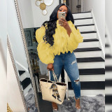 Plus Size Sexy Petal Long Sleeve Crop Top MUE-7502