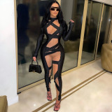 Sexy Skinny Mesh Splice Long Sleeve Jumpsuit GOSD-OS6586