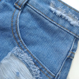 Plus Size Denim Ripped Hole Jeans Shorts MUE-2841