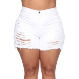 Plus Size Denim Ripped Hole Jeans Shorts MUE-2841