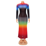 Fashion Sexy Color Print Hot Diamond Long Dress GOSD-OS6761