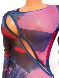 Sexy Print Mesh Hollow Long Sleeve Dress GOSD-OS6104