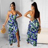 Sexy Print Backless Maxi Dress GOSD-OS6055